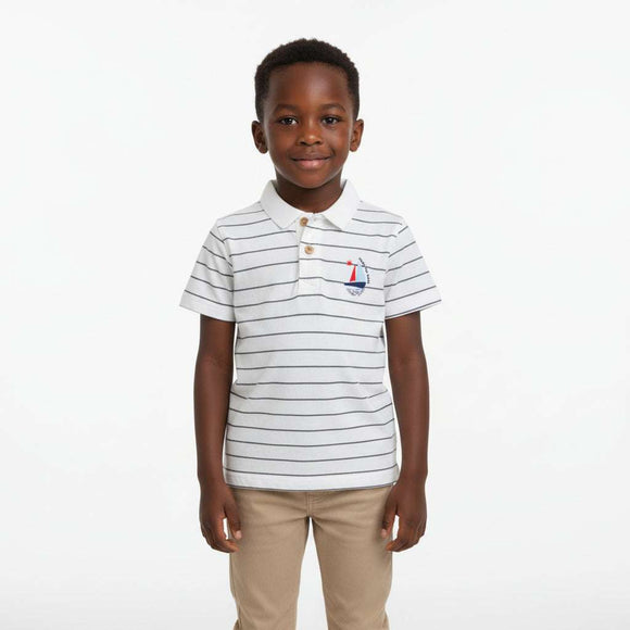 Junior Boys Henley Stripe T Shirt  White Nawao.com