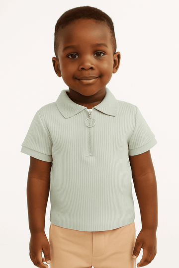 Junior Boys Lt Blue Polo T Shirt W  Zipper Blue Nawao.com