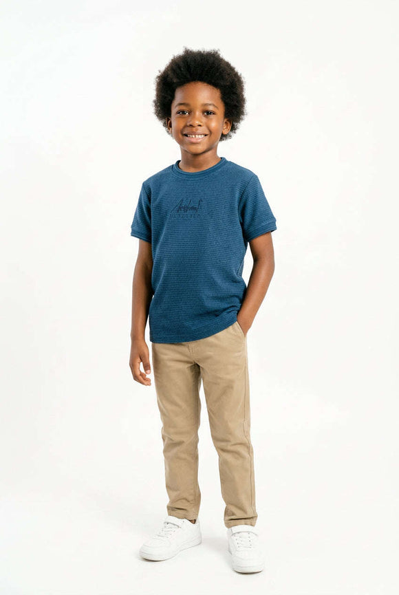 Junior Boys Navy Jaquard Short Sleeve T Shirt Navy Nawao.com