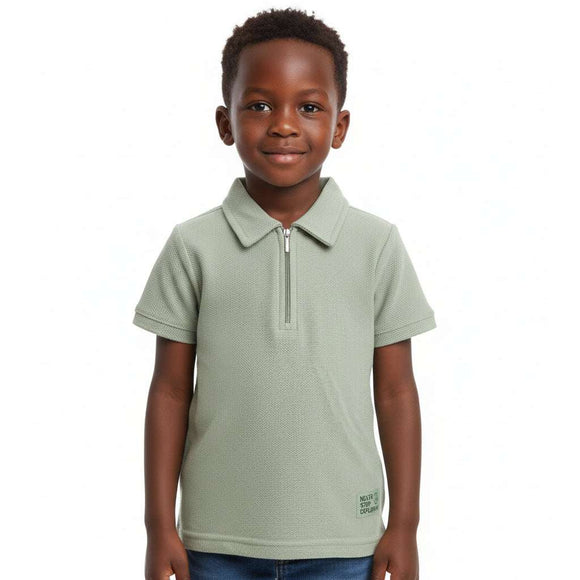 Junior Boys Olive Polo With Zipper  Green Nawao.com