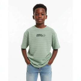 Junior Boys Sage Green Jaquard T Shirt Green Nawao.com