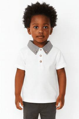 Junior Boys White Polo With Check Collar Nawao.com