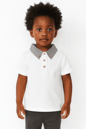 Junior Boys White Polo With Check Collar Nawao.com