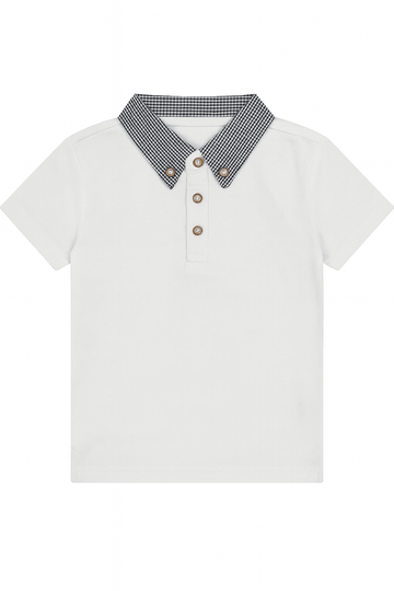 Junior Boys White Polo With Check Collar Nawao.com