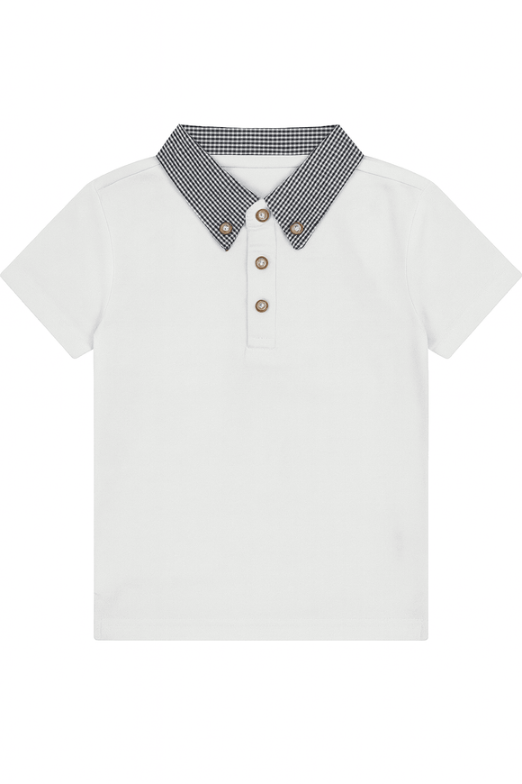 Junior Boys White Polo With Check Collar Nawao.com