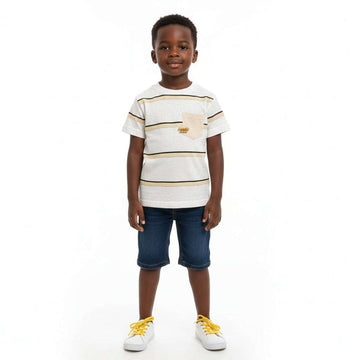 Junior Boys Yarn Dye Stripe W  Tetured T Shirt Ivory Nawao.com