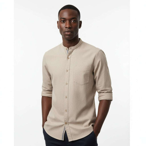 Khaki Slub Shirt Brown Nawao.com