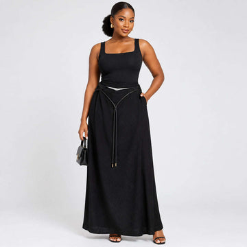 Knitted Flared Skirt With Belt Black Nawao.com