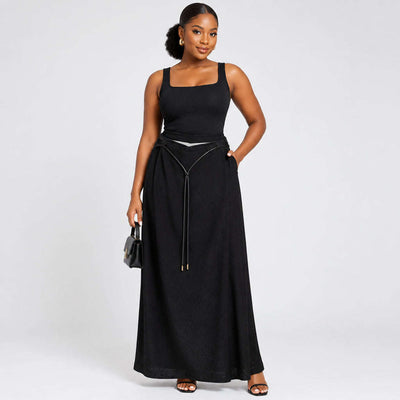 Knitted Flared Skirt With Belt Black Nawao.com