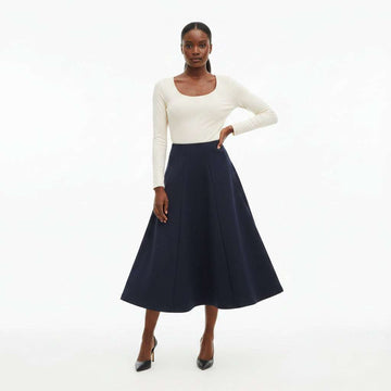 Knitted Pleated Skirt Navy Nawao.com