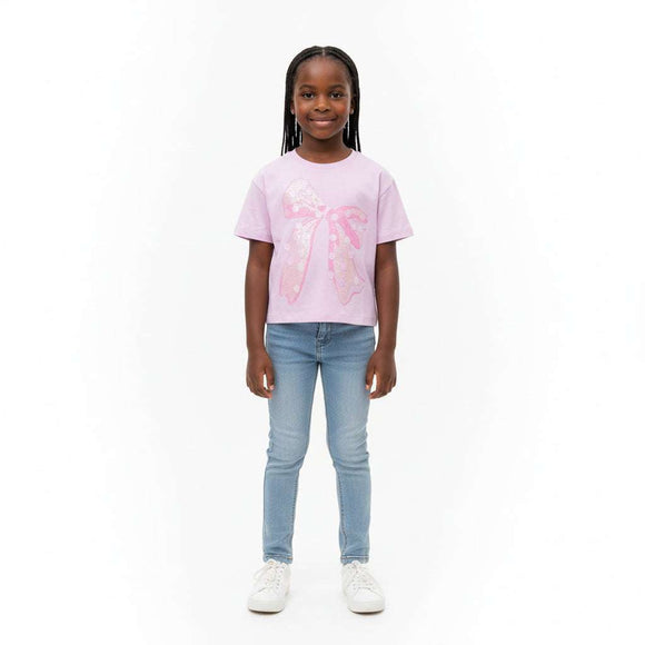 Lialc Bow Sequiens    Placement Print Boxy S S T Shirt Lilac Nawao.com