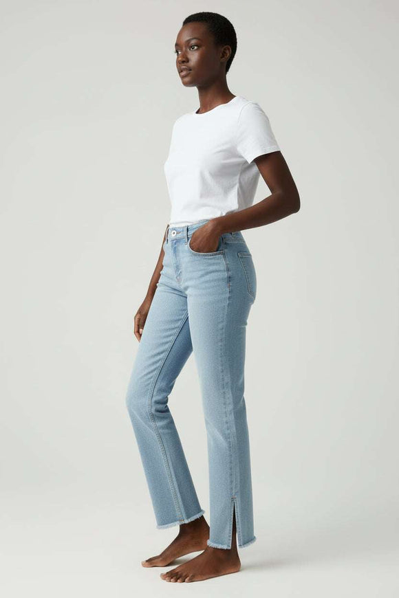 Light Acid Straight Slit Jeans Nawao.com