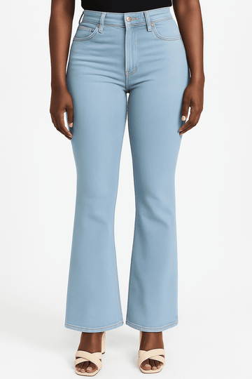 LIGHT BLUE CROPPED FLARED JEANS Nawao.com
