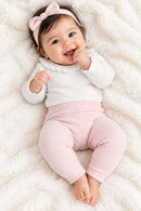 Light Pink And Grey Melange Solid Rib Leggings Lilac Nawao.com