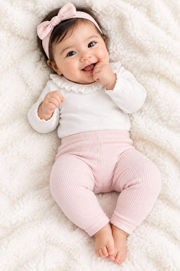 Light Pink And Grey Melange Solid Rib Leggings Lilac Nawao.com