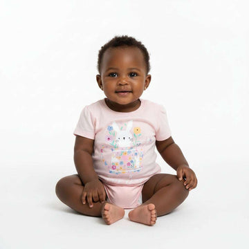 Light Pink Bunny Floral Placement Print Nawao.com