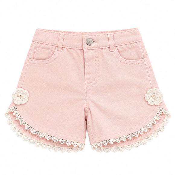 Light Pink Shorts With 3D Flowers Pale Pink Nawao.com