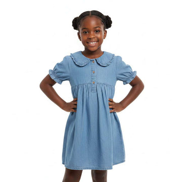 Light Wash Button Front Collared Denim Dress  Light Wash Nawao.com