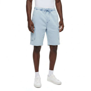 Light Wash Cargo Knit Denim Shorts Light Wash Nawao.com