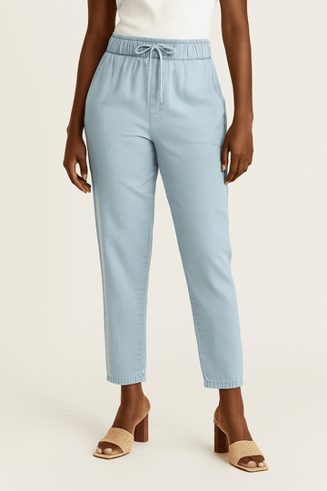 LIGHT WASH ELASTIC WAIST JEANS Nawao.com