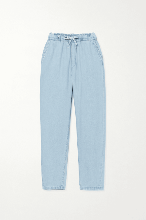 LIGHT WASH ELASTIC WAIST JEANS Nawao.com