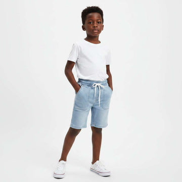 Light Wash Front Pocket Knitted Denim Pullon Shorts Light Wash Nawao.com