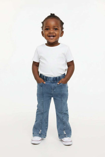 Light Wash Paneled Flared Denim Jeans Light Wash Nawao.com