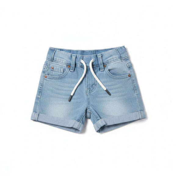 Light Wash Pull On Drawcord  Denim Shorts Light Wash Nawao.com
