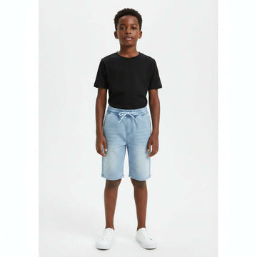 Light Wash Pullon Knit Denim Shorts Light Wash Nawao.com