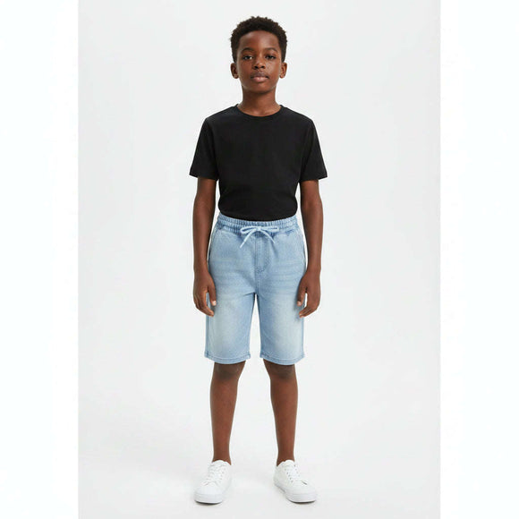 Light Wash Pullon Knit Denim Shorts Light Wash Nawao.com