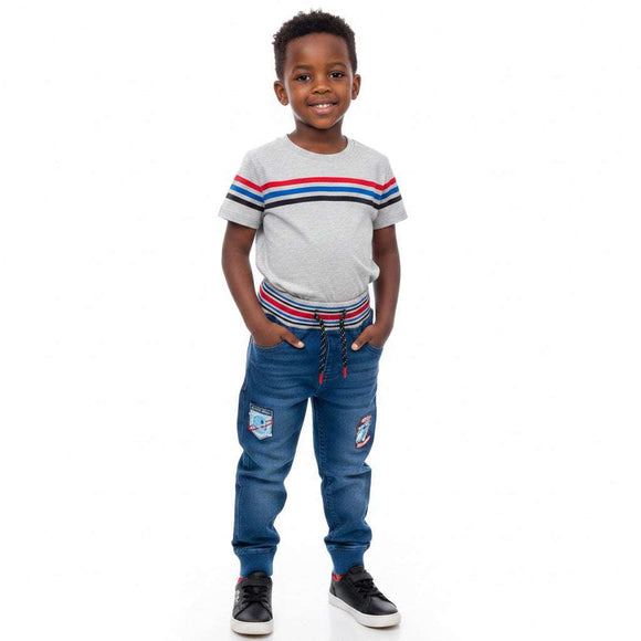 Light Wash Rib Waistband Paneled Knitted Pullon Jeans Light Wash Nawao.com