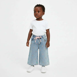 Light Wash Wide Leg Denim With Embroidery Nawao.com