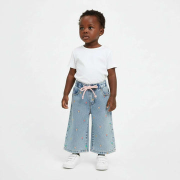 Light Wash Wide Leg Denim With Embroidery Nawao.com