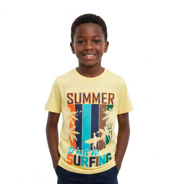 Light Yellow Summer Surfing Short Sleeve Graphic Tee Yellow Nawao.com