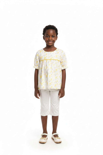 Light Yellow Woven Aop With Frills Blouse Yellow Nawao.com