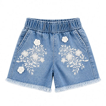 Lightwash Shorts With Embroidery Details  Light Wash Nawao.com