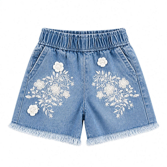 Lightwash Shorts With Embroidery Details  Light Wash Nawao.com