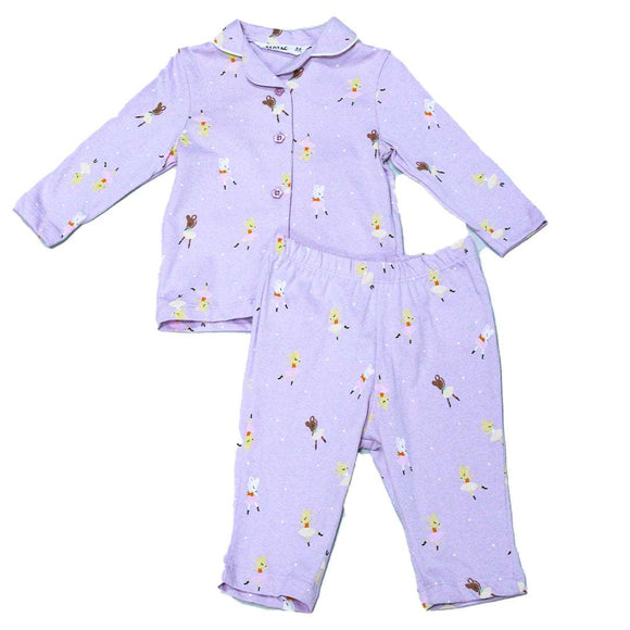 Lilac Ballerina All Over Print Button Front Pyjama Set Lilac Nawao.com