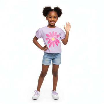 Lilac Drop Shoulder Placement Print T Shirt  Lilac Nawao.com