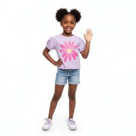 Lilac Drop Shoulder Placement Print T Shirt  Lilac Nawao.com