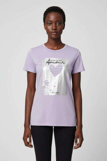 Lilac Foil Printed T Shirt Nawao.com