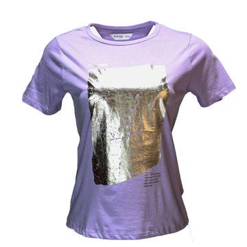 Lilac Foil Printed T Shirt Nawao.com