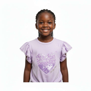 Lilac Graphic Print And Sequins At Chest T Shirt Nawao.com
