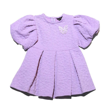 Lilac Jacquard Puff Sleeves Dress Nawao.com