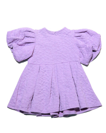 Lilac Jacquard Puff Sleeves Dress Nawao.com