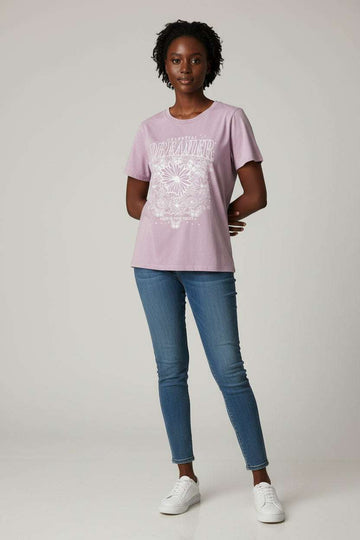 Lilac Overdyed Printed T Shirt Nawao.com