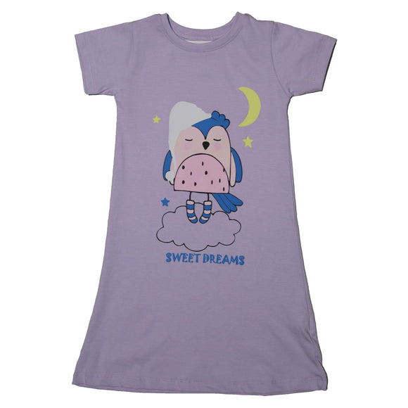 Lilac Placement Print Night Tshirt Nawao.com
