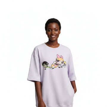 Lilac Powerpuff Oversized Printed T Shirt Lilac Medium Nawao.com