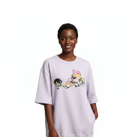 Lilac Powerpuff Oversized Printed T Shirt Lilac Medium Nawao.com