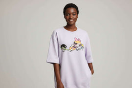 Lilac Powerpuff Oversized Printed T Shirt Lilac Medium Nawao.com